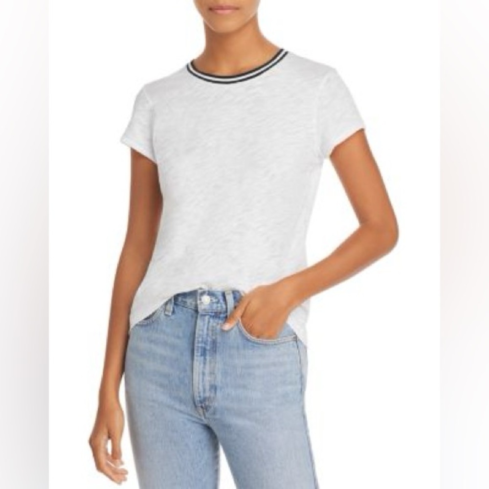 Goldie Tipped Ringer Tee white black size small